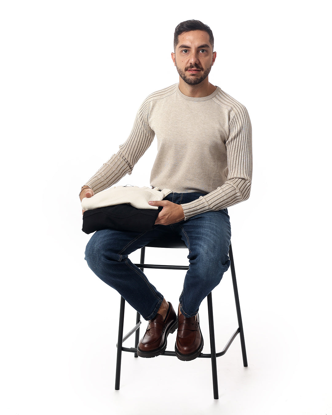Maglia girocollo coste malibu beige