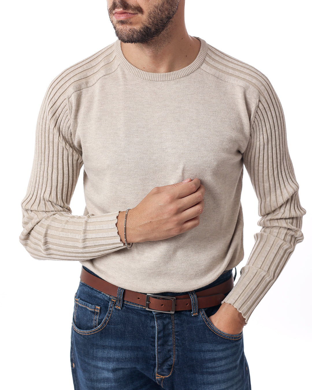 Maglia girocollo coste malibu beige