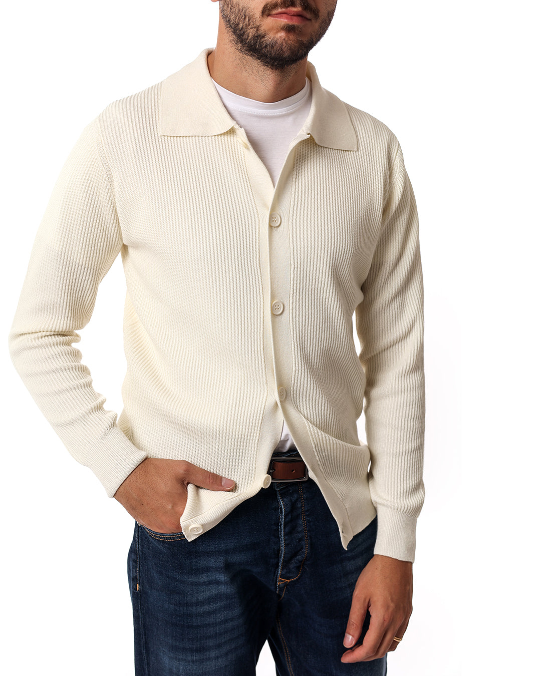 Cardigan collo camicia panna