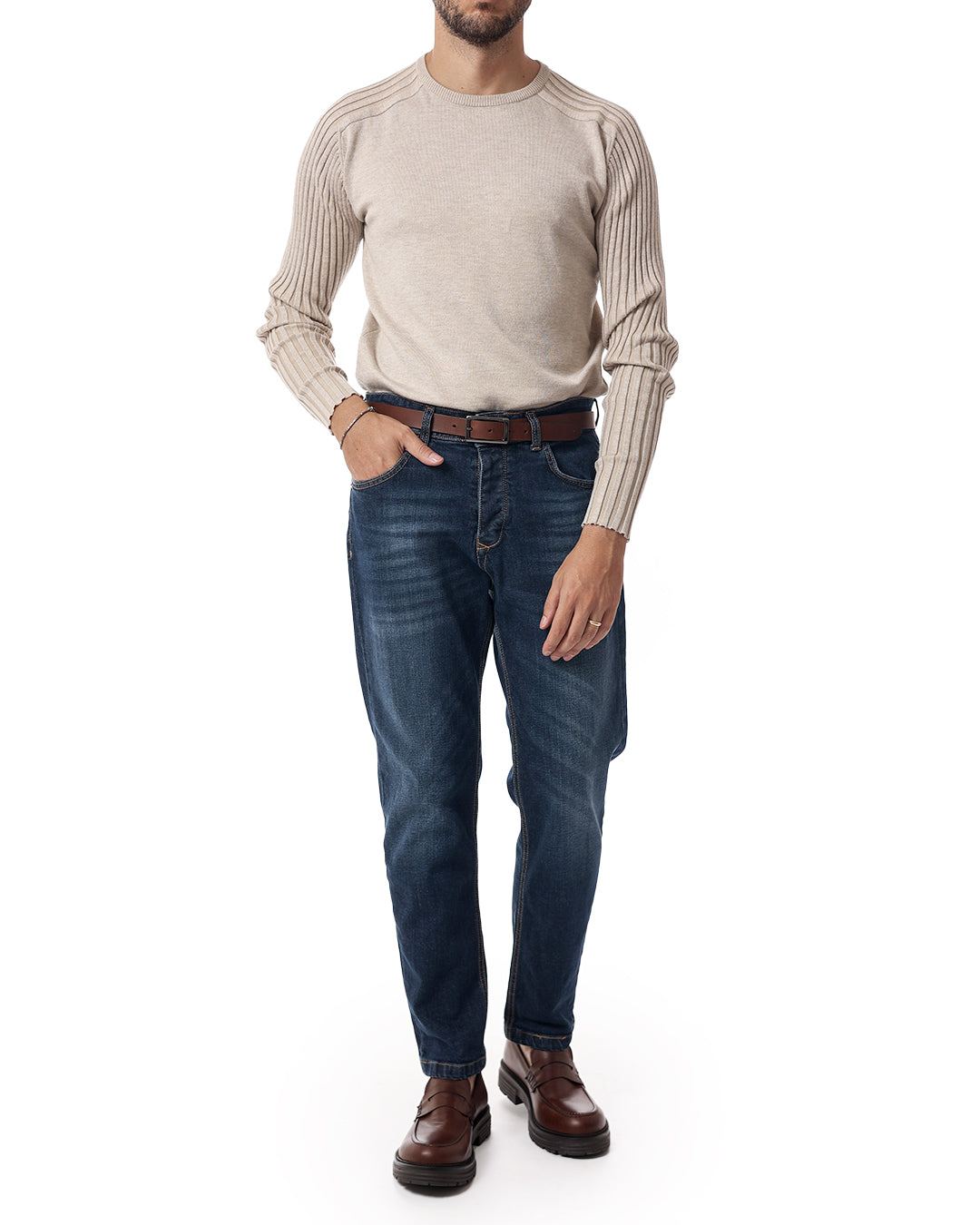 Maglia girocollo coste malibu beige