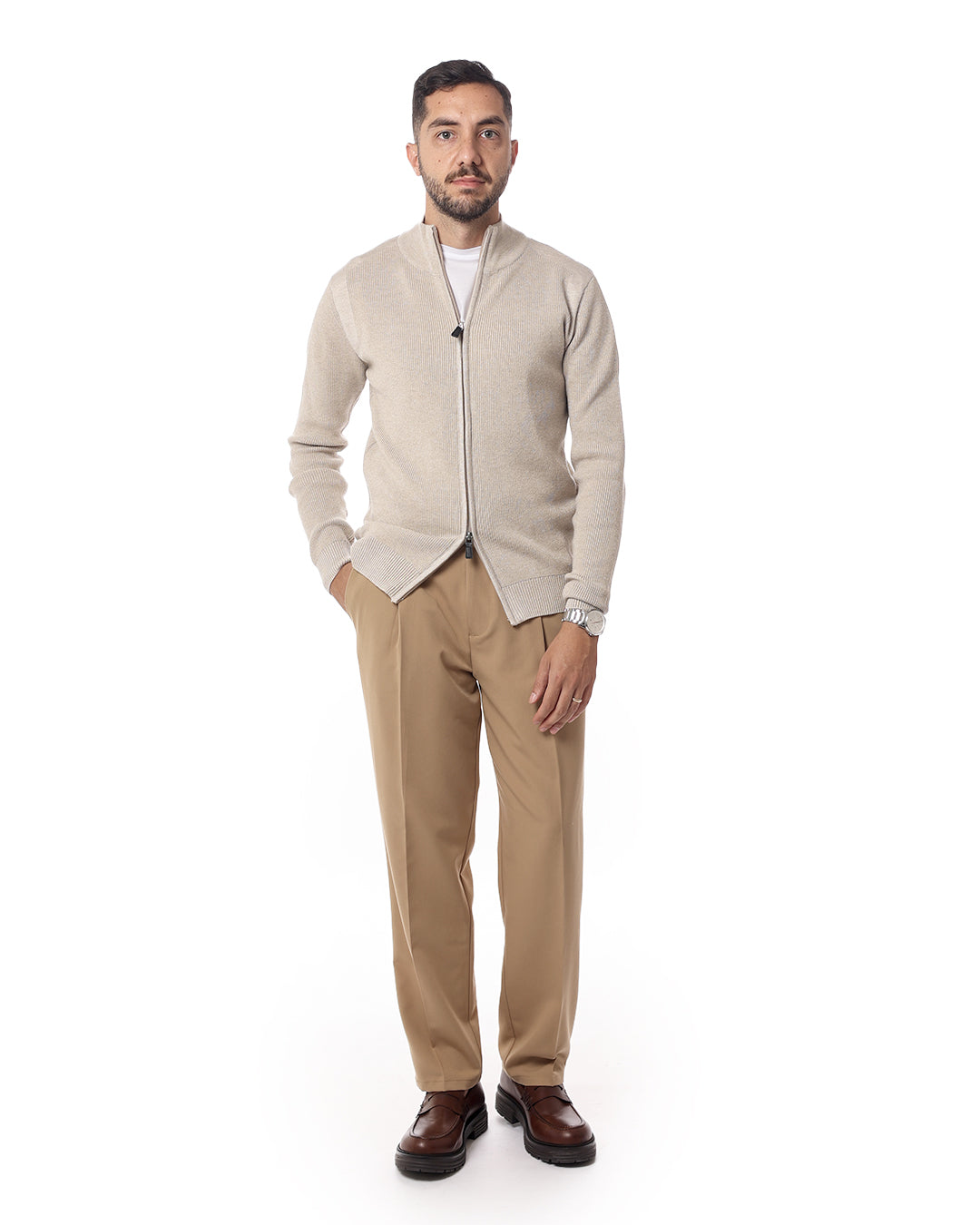Cardigan full zip malibu beige