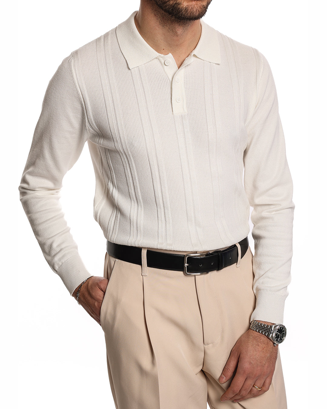 Polo coste con tre bottoni