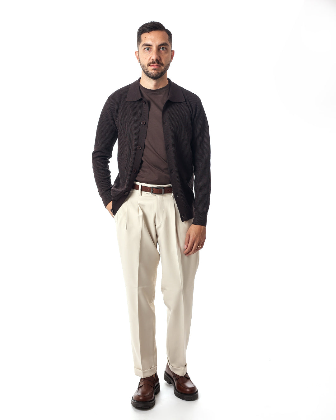 Cardigan collo camicia moro