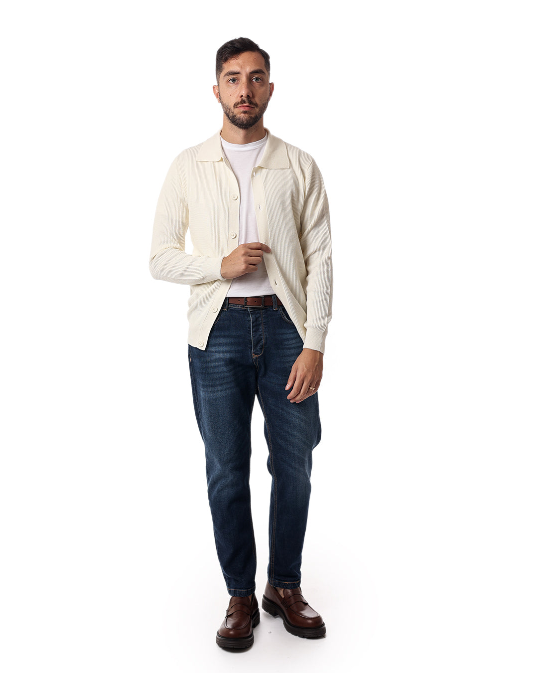 Cardigan collo camicia panna
