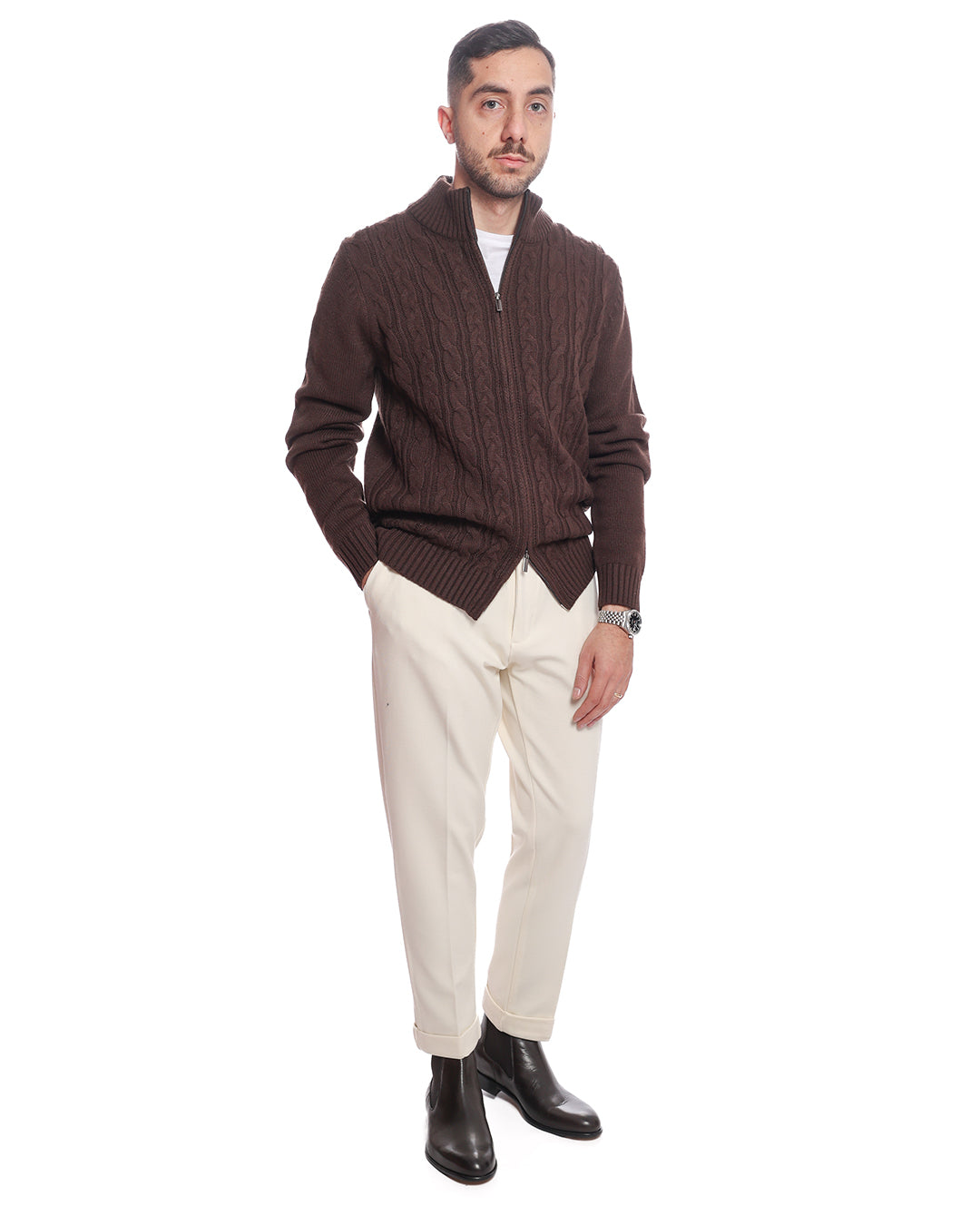 Cardigan full zip intrecciato