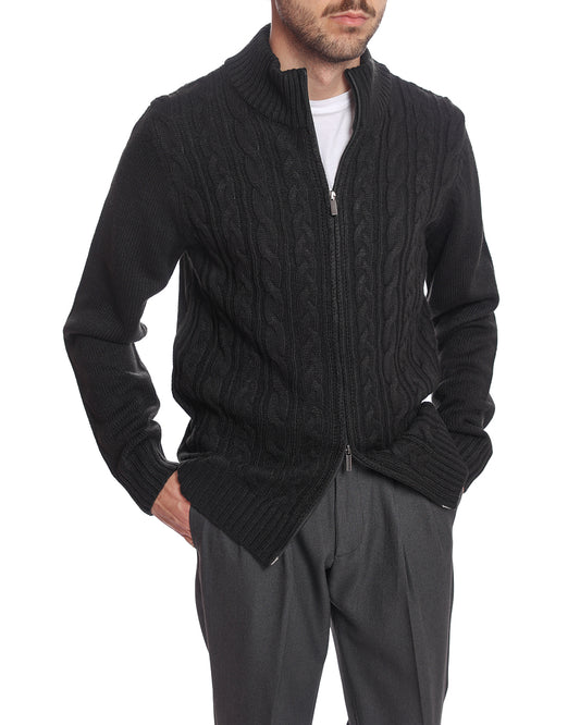 Cardigan full zip intrecciato