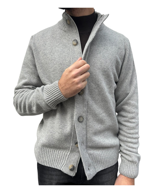 Giacca zip e bottoni lambswool grigio