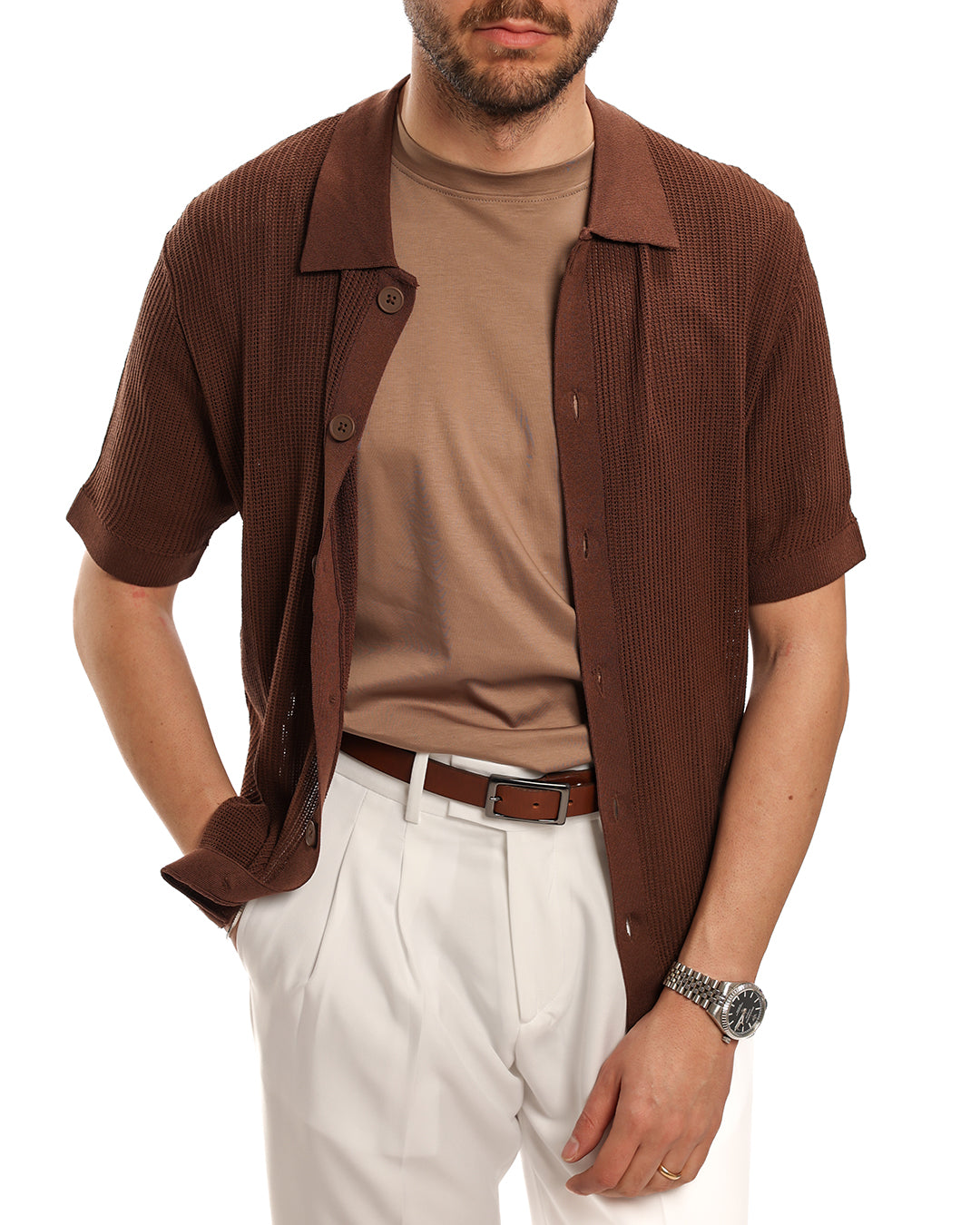 Cardigan in filo mezza manica