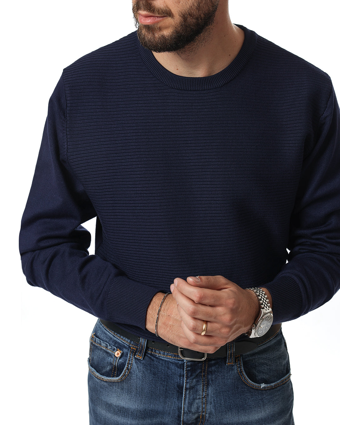 Pullover girocollo coste blu