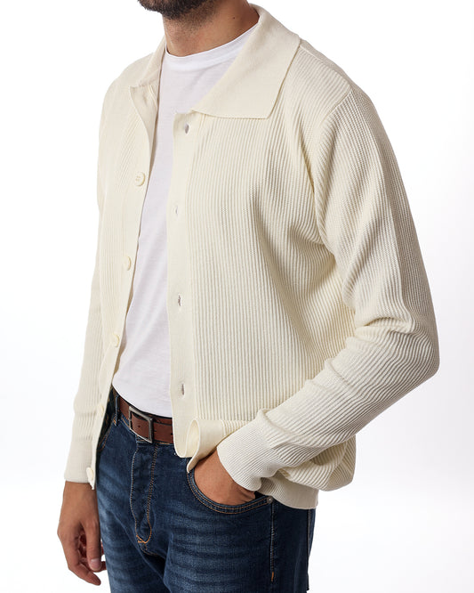 Cardigan collo camicia panna