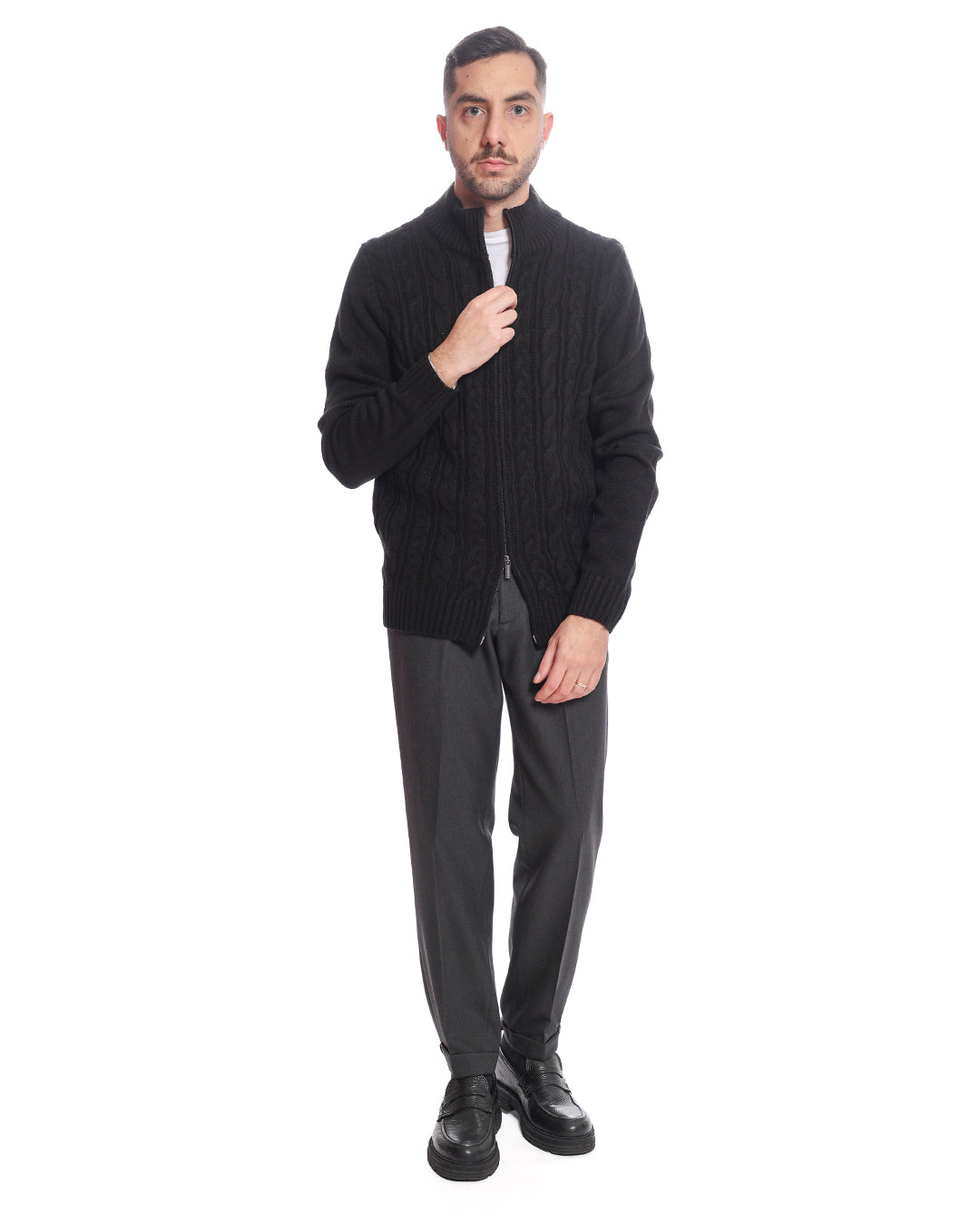 Cardigan full zip intrecciato