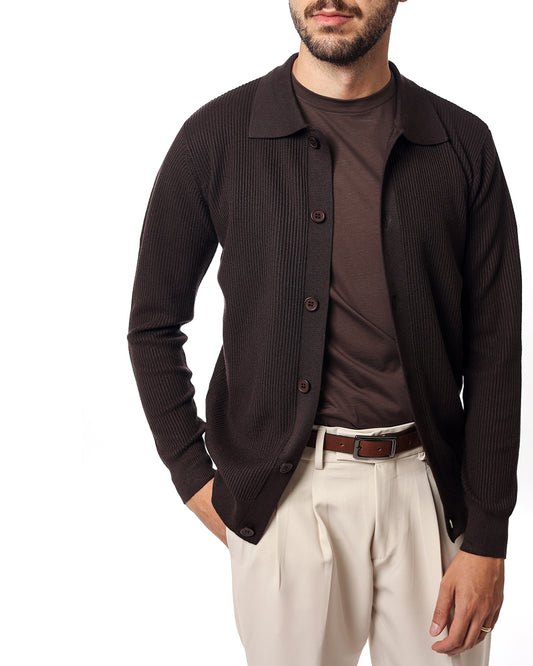 Cardigan collo camicia moro