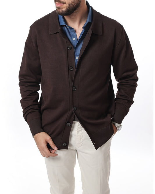 Cardigan collo camicia moro