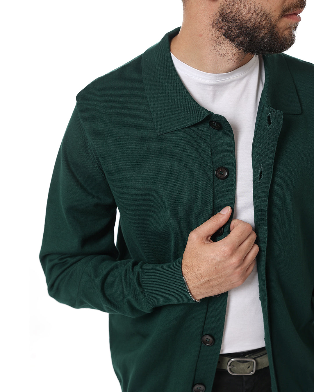 Cardigan collo camicia verde