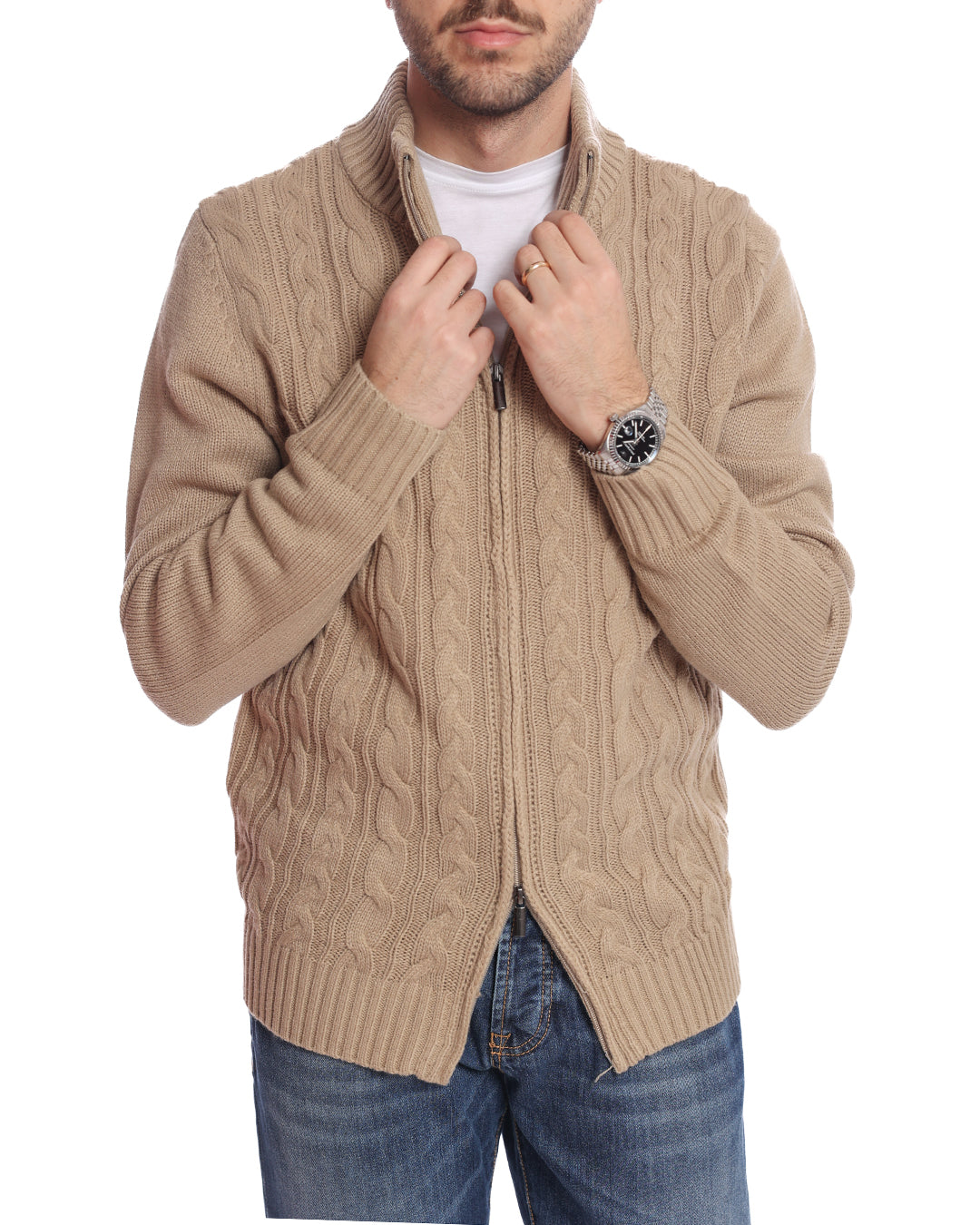 Cardigan full zip intrecciato