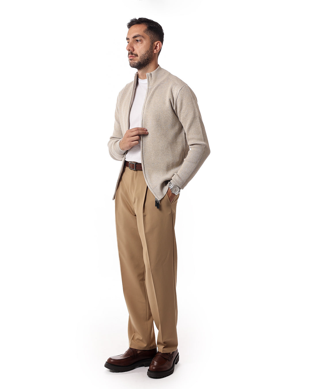 Cardigan full zip malibu beige