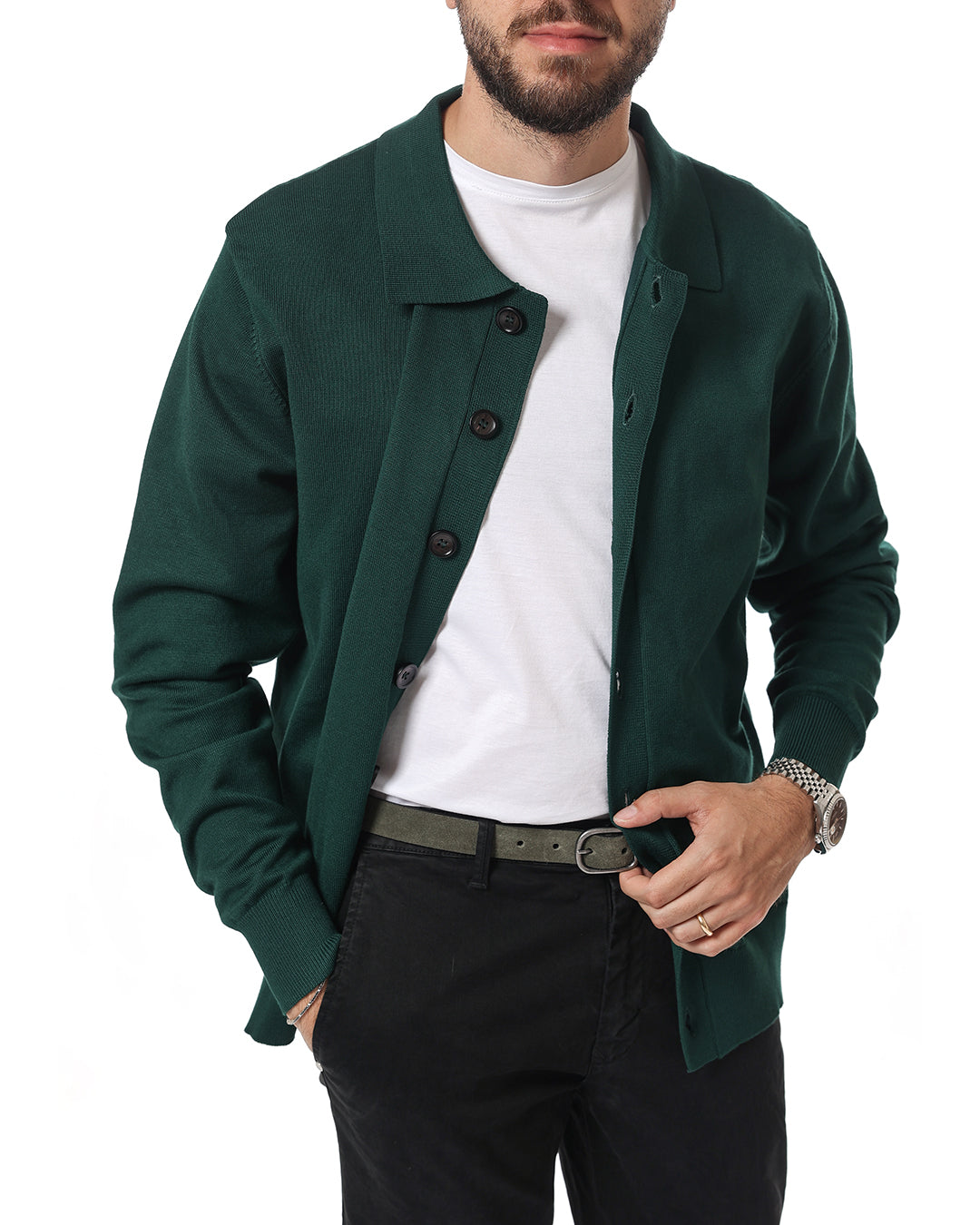 Cardigan collo camicia verde