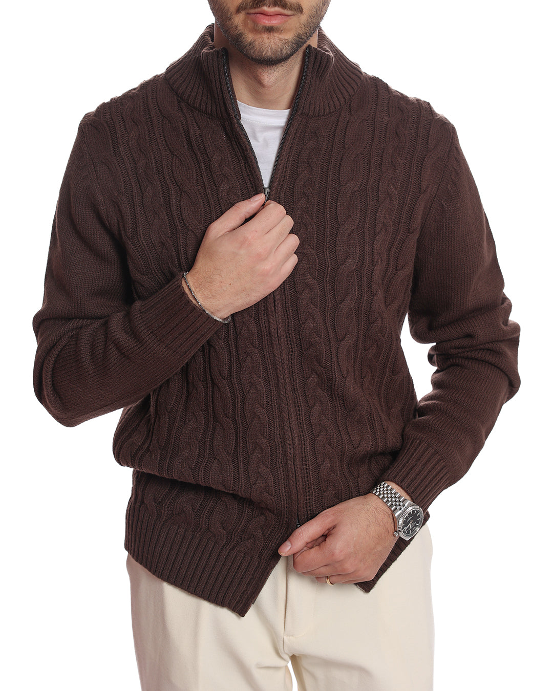 Cardigan full zip intrecciato