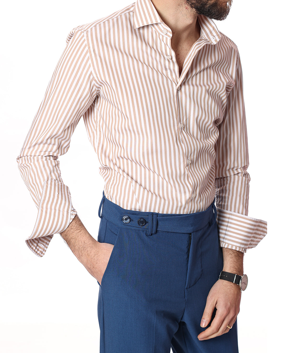 Camicia riga media beige