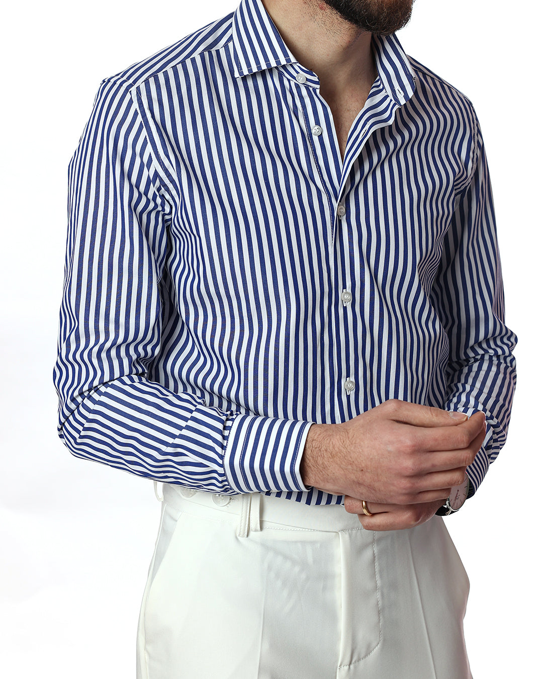 Camicia riga media blu royal